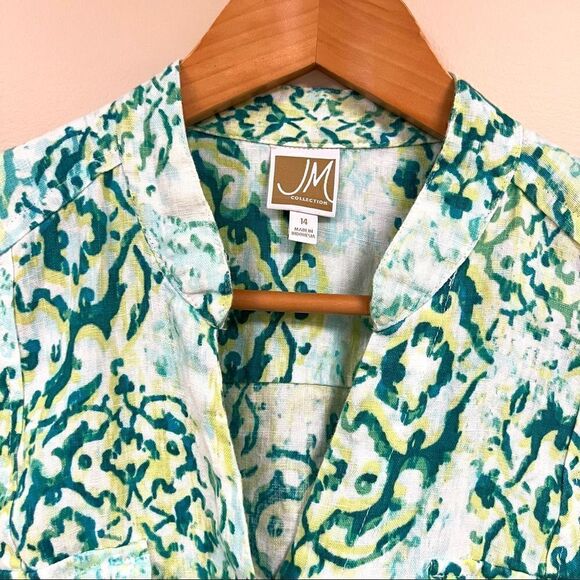 đ JMcollection linenâbutton downâboldâprintâwithâcinchedâsleeves.âSizeâ14 - Picture 4 of 9